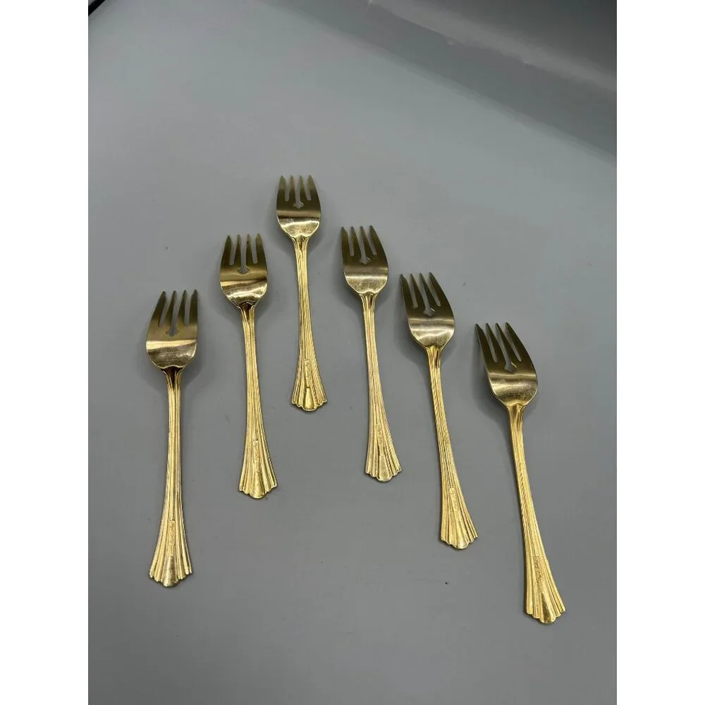 7 Royal Gallery Gold Electroplate Salad Forks Lavish Luncheon Dessert Fork Set